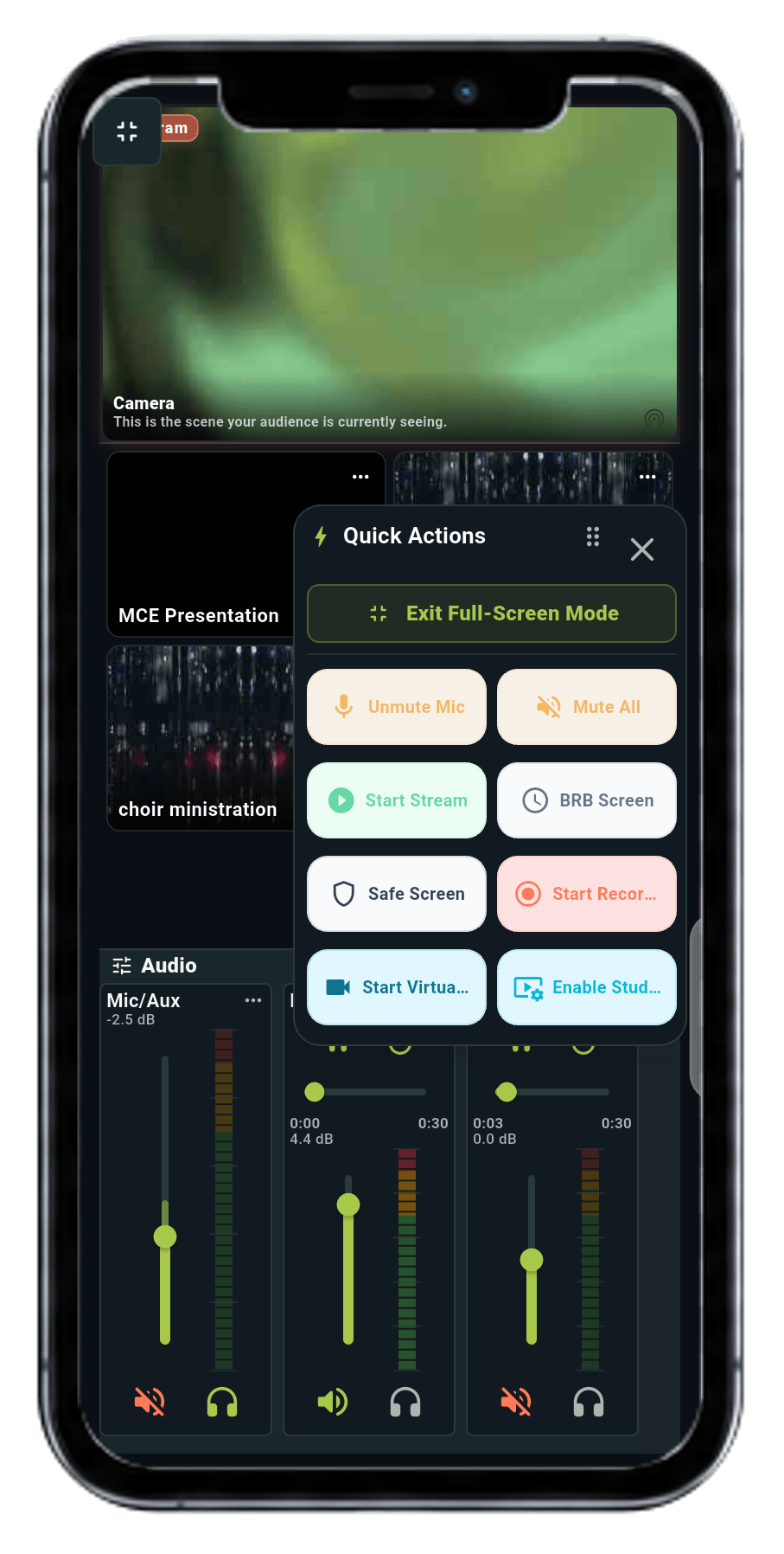 DeckPilot on a phone with the Quick Actions panel open