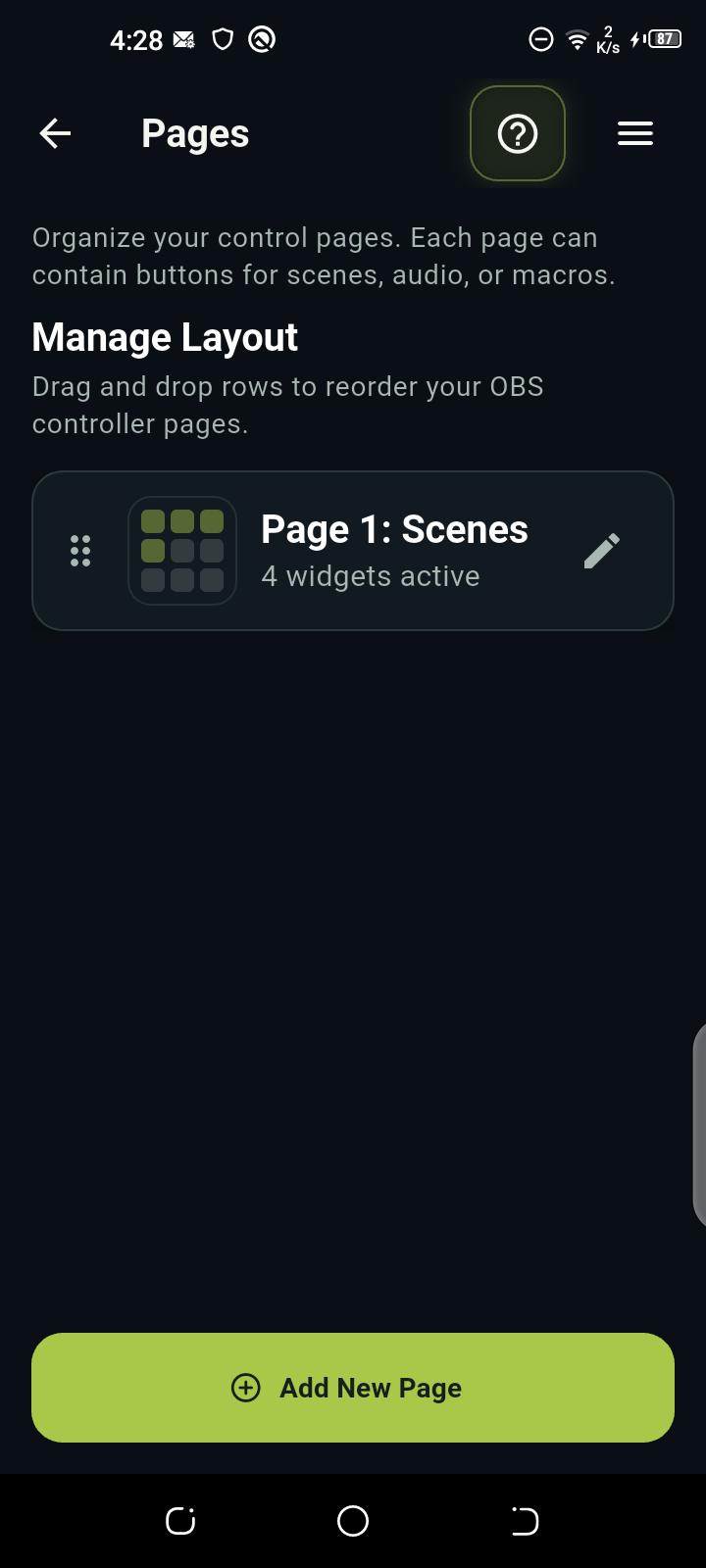 DeckPilot Pages on the Tecno phone. Open Pages and tap Add New Page.